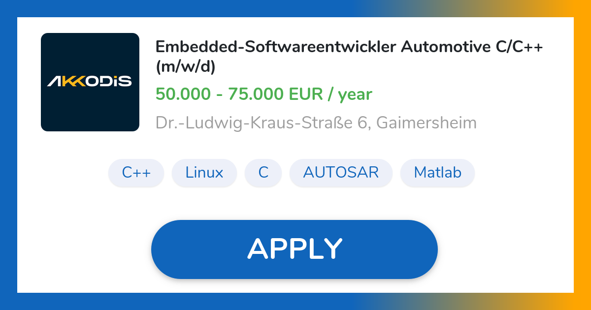 EmbeddedSoftwareentwickler Automotive C/C++ (m/w/d) Job in Gaimersheim