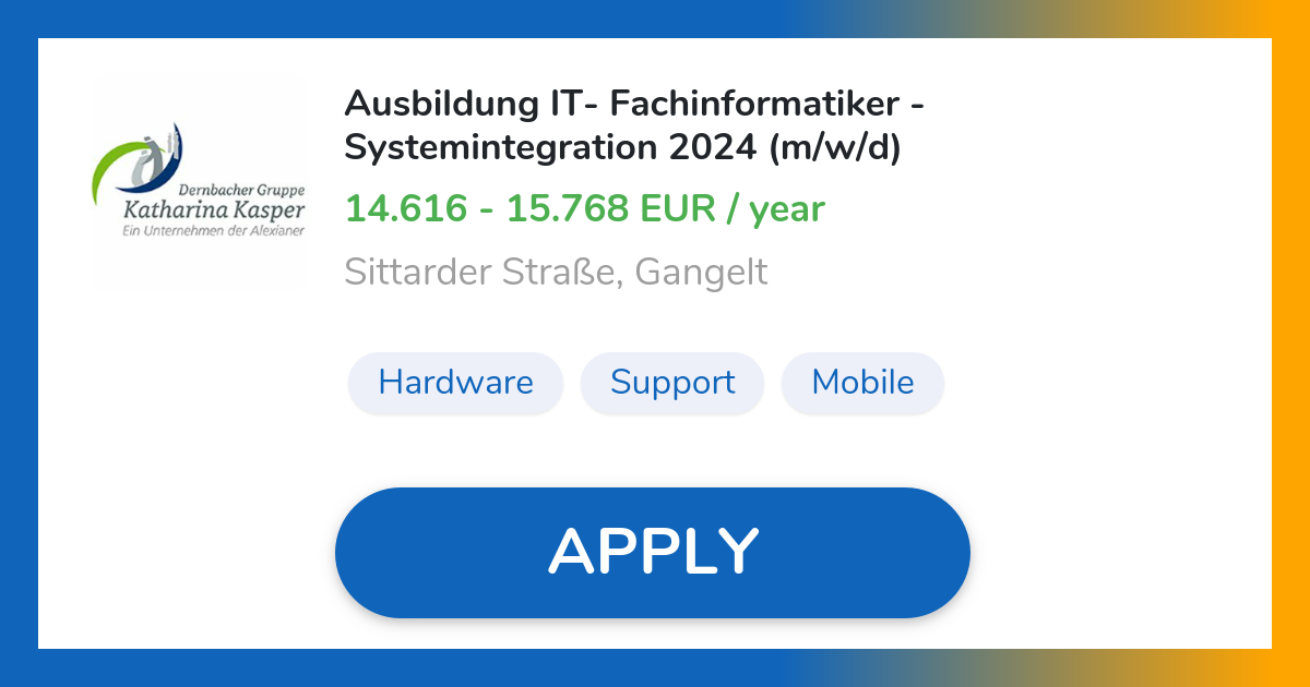 Ausbildung IT Fachinformatiker Systemintegration 2024 (m/w/d) Job in