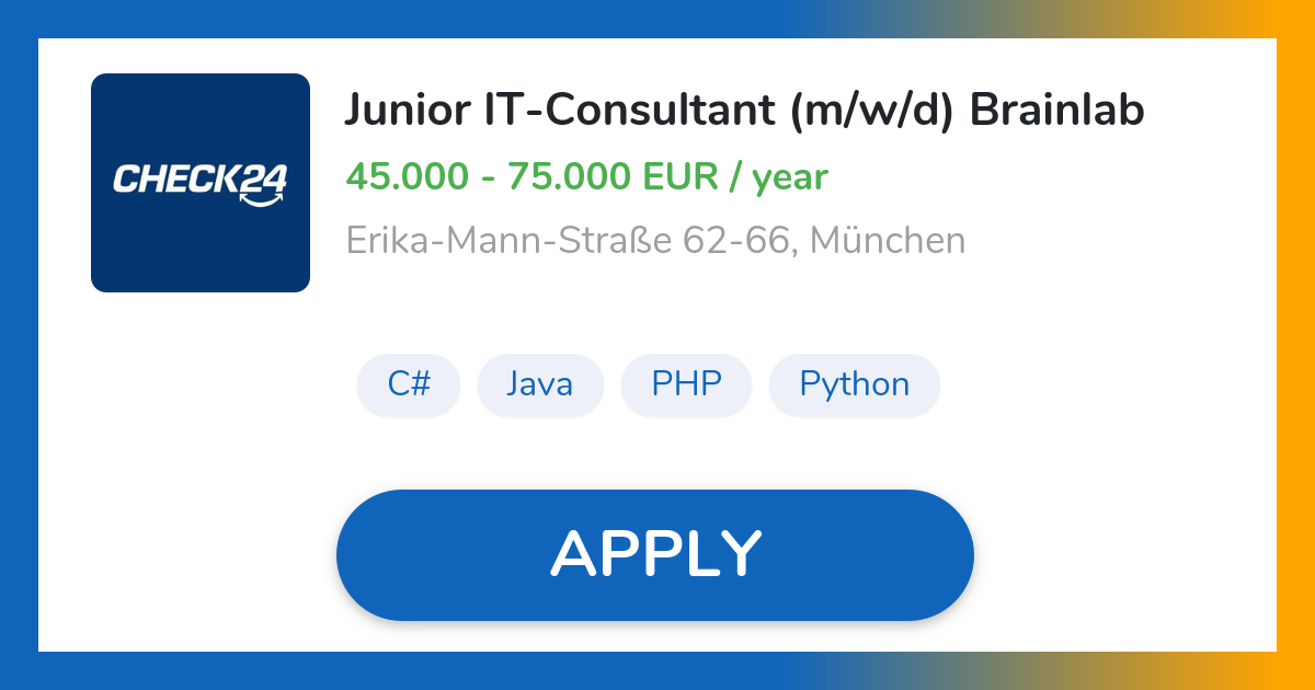 Junior ITConsultant (m/w/d) Brainlab Job in München CHECK24
