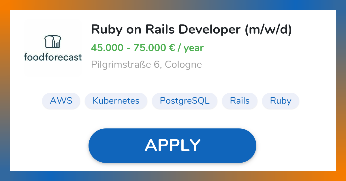 Remote Ruby on Rails Developer (m/w/d) | Foodforecast Technologies GmbH